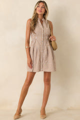 Made for Wandering Camel Gingham Sleeveless Mini Dress
