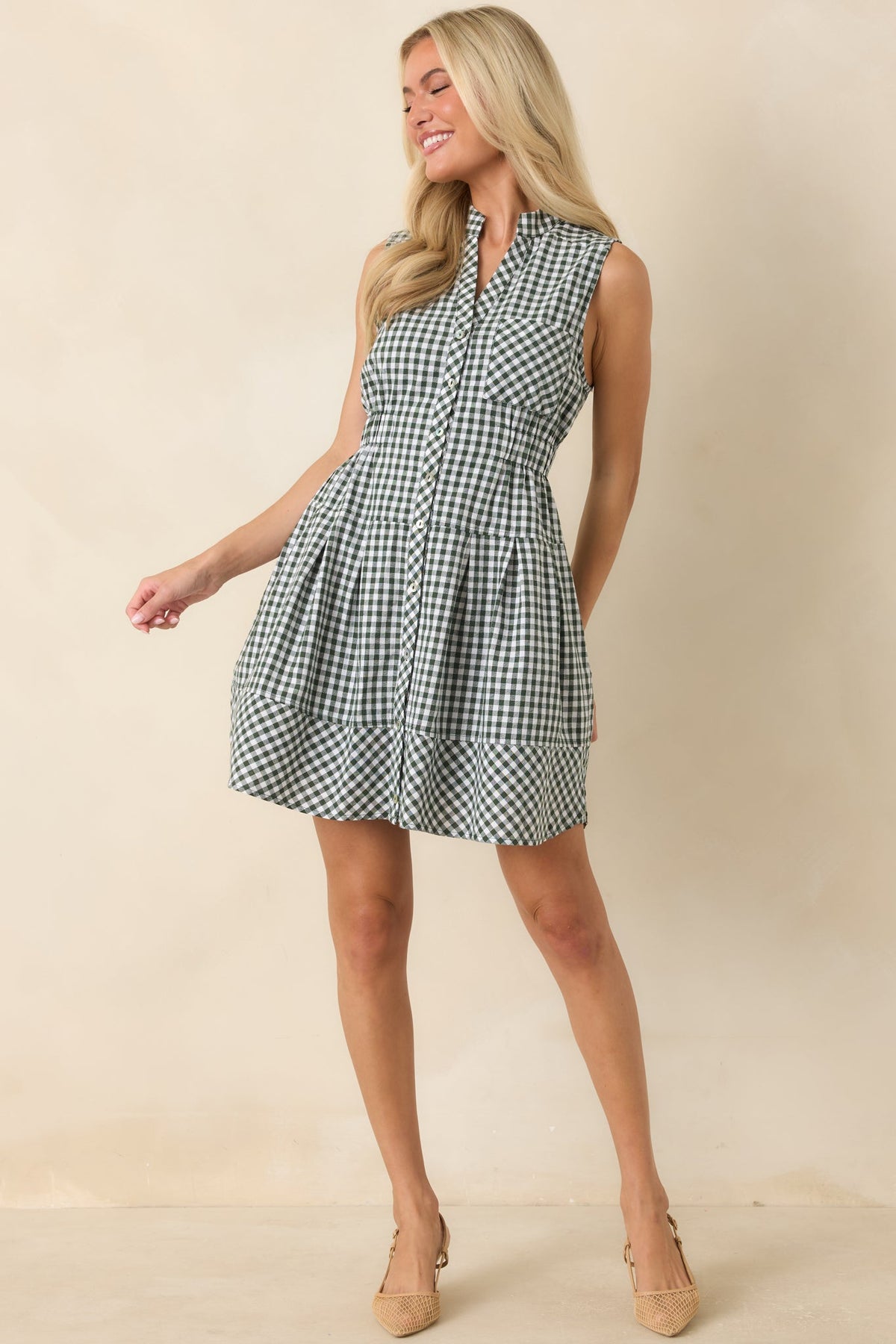Made for Wandering Hunter Green Gingham Sleeveless Mini Dress