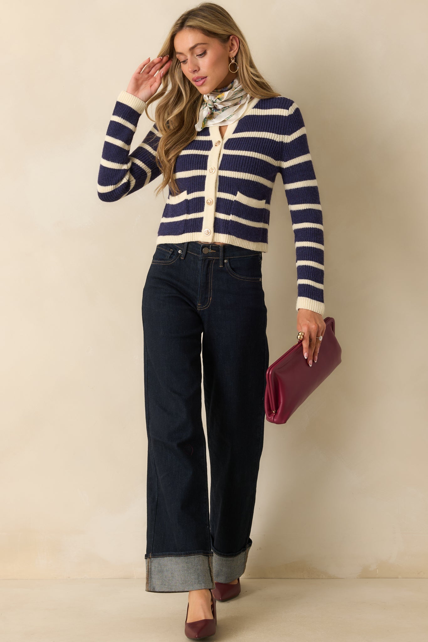 Let's Go Shopping Navy Stripe Button Front Cardigan