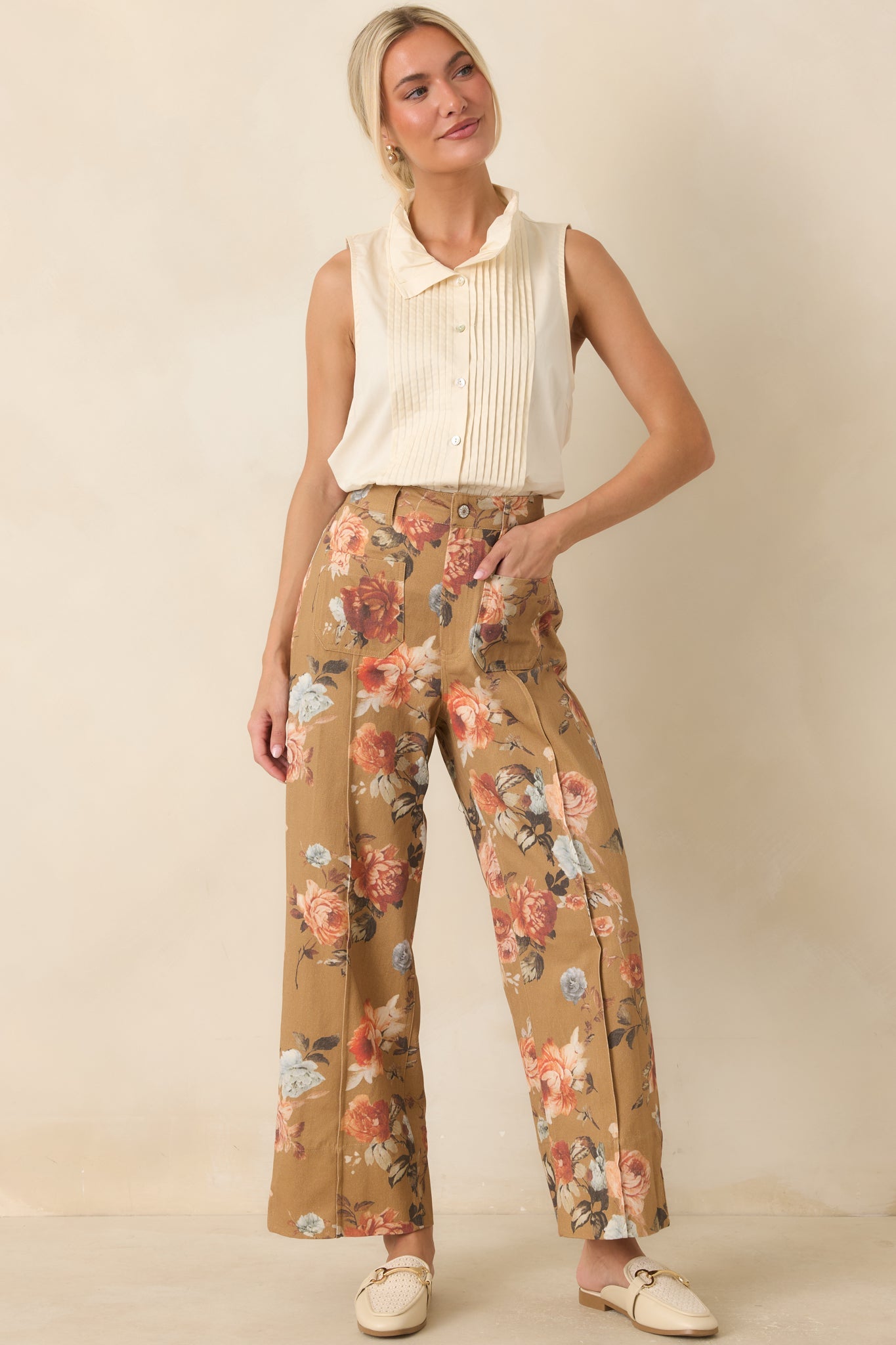 Tailored to Perfection Ecru Pintuck Sleeveless Blouse