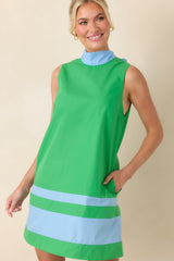 Up to Something Green & Light Blue Contrast Tie-Back Sleeveless Mini Dress