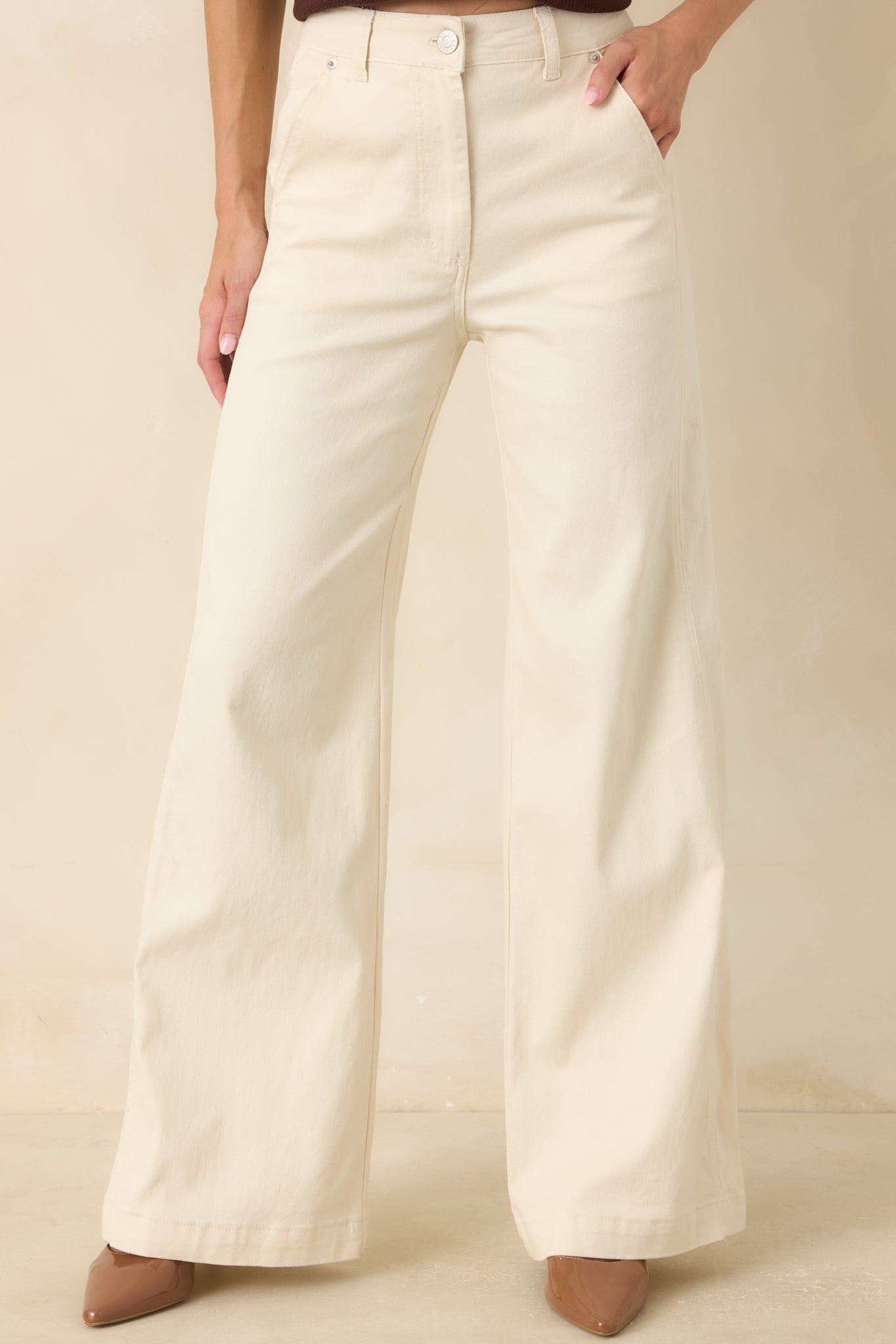 One More Reason Ivory Stretch Wide Leg Jeans