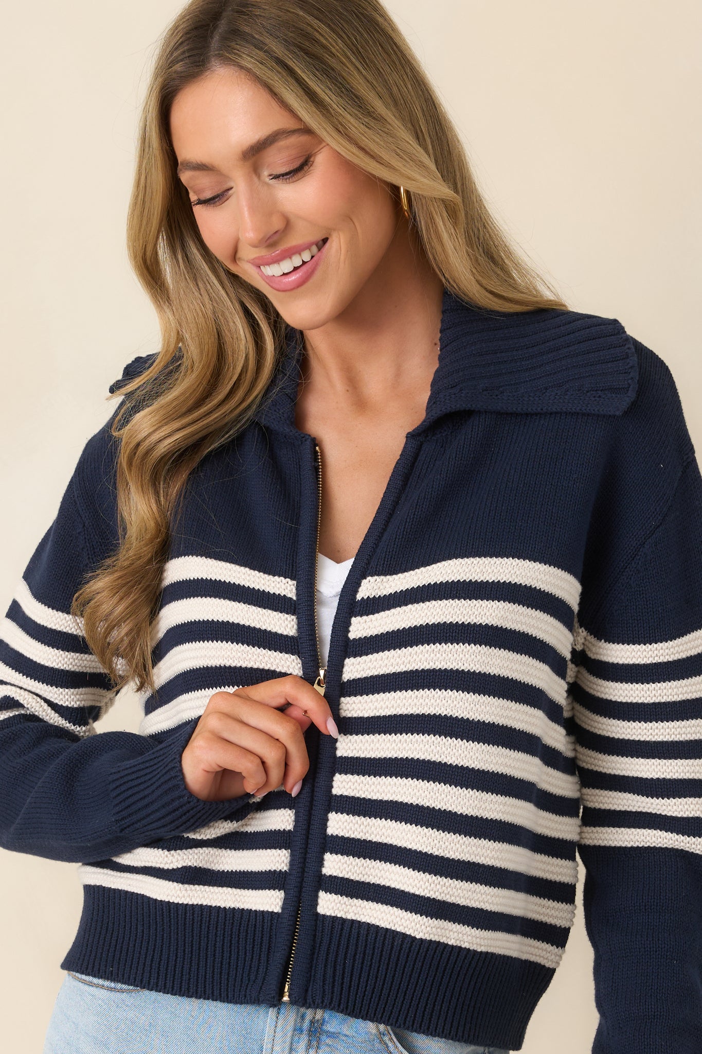 Z Supply Kovac Navy & Ivory Stripe Cotton Sweater Jacket