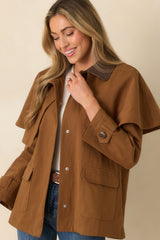 Well Traveled Ways Brown Cotton Cape Back Utility Jacket