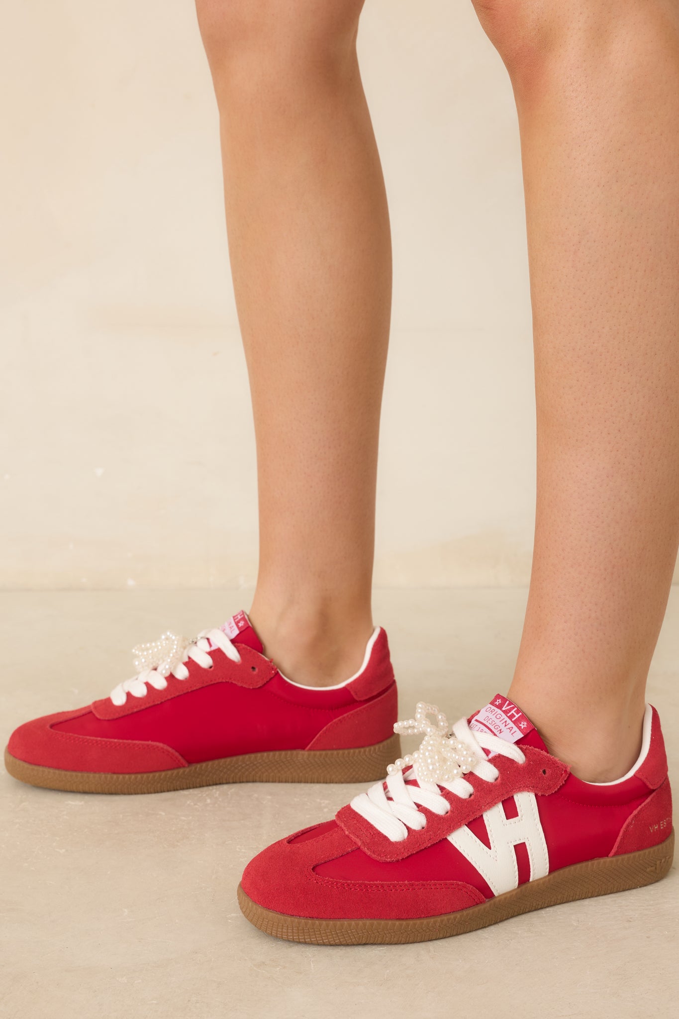 Vintage Havana Nadia Red Suede Lace-Up Sneakers