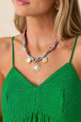 Sun Story Orange Multi Scarf Gold Charm Necklace