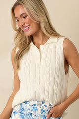 In No Particular Order Ivory Cotton Cable Knit Sweater Vest