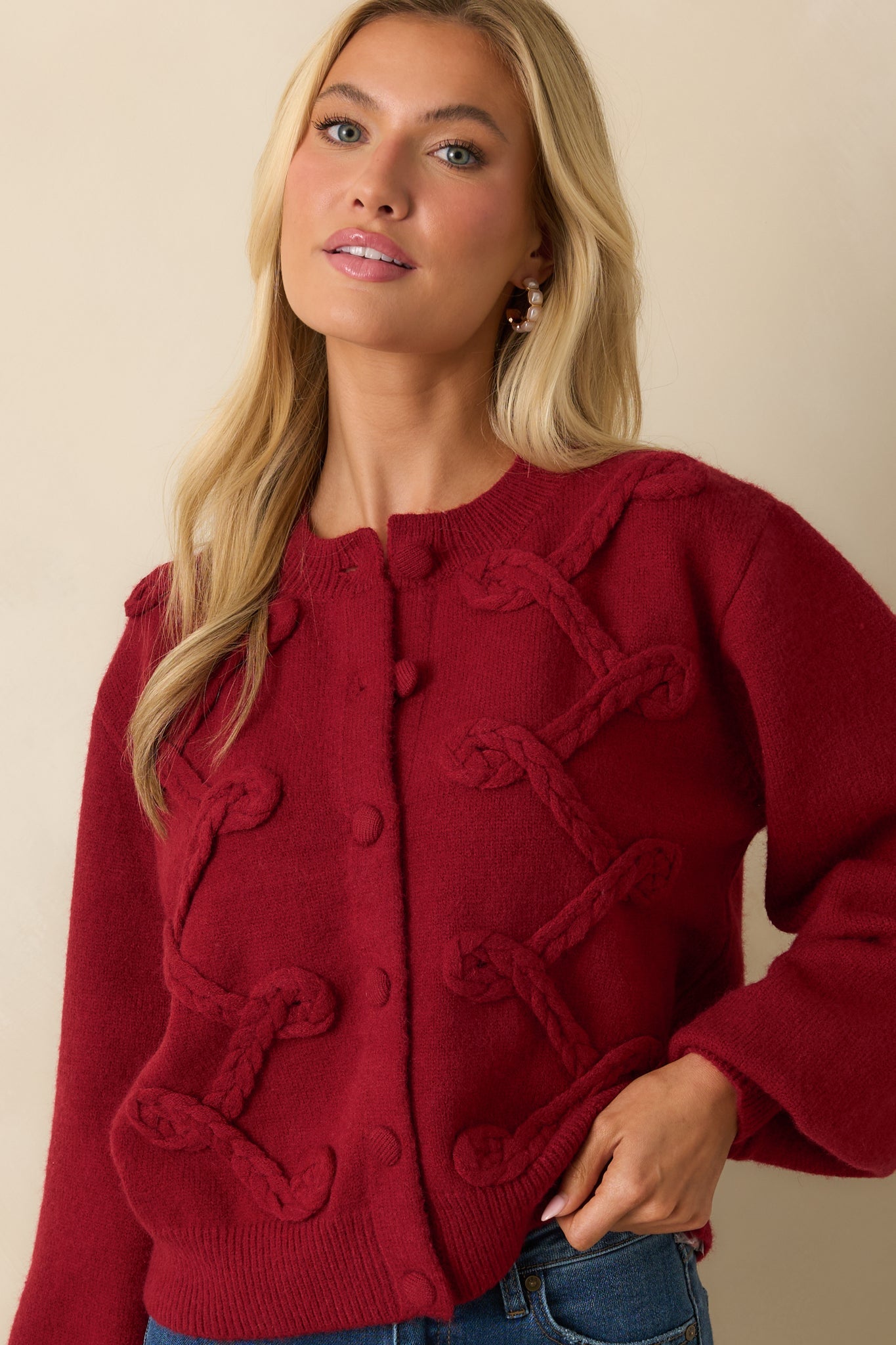 Well Within Reach Red Knit Button Up Cardigan