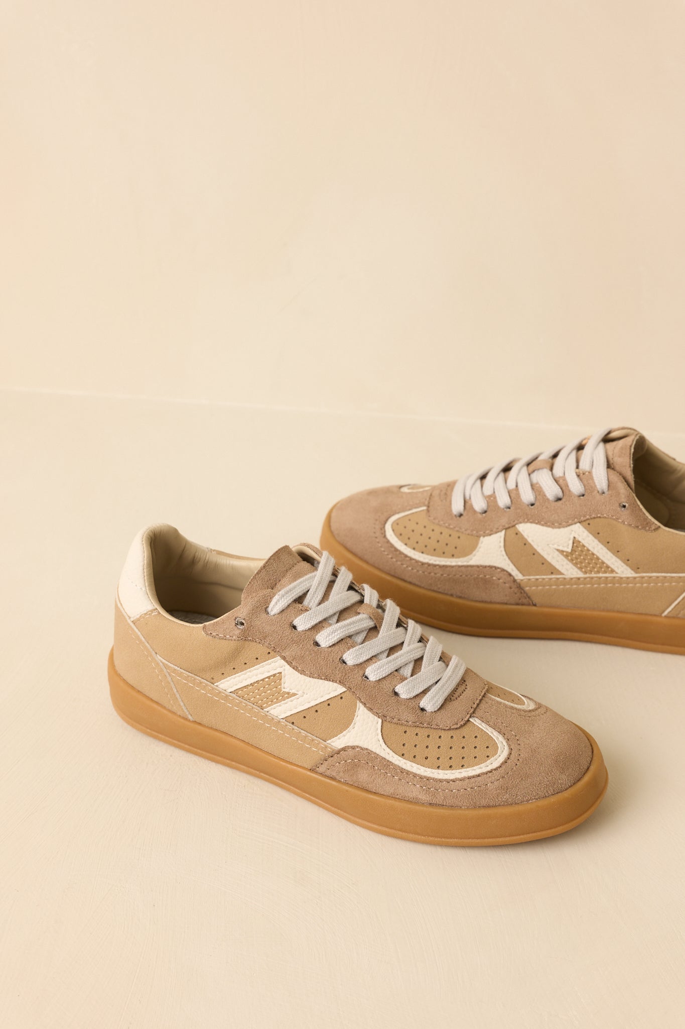 Keep a Steady Pace Tan Faux Leather & Suede Lace Up Sneakers