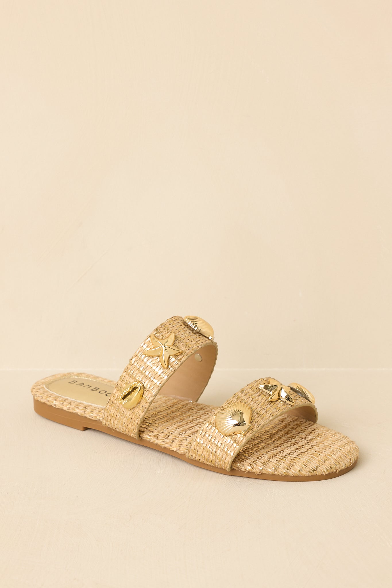 Stay by the Sea Gold Raffia Slip-On Sandals