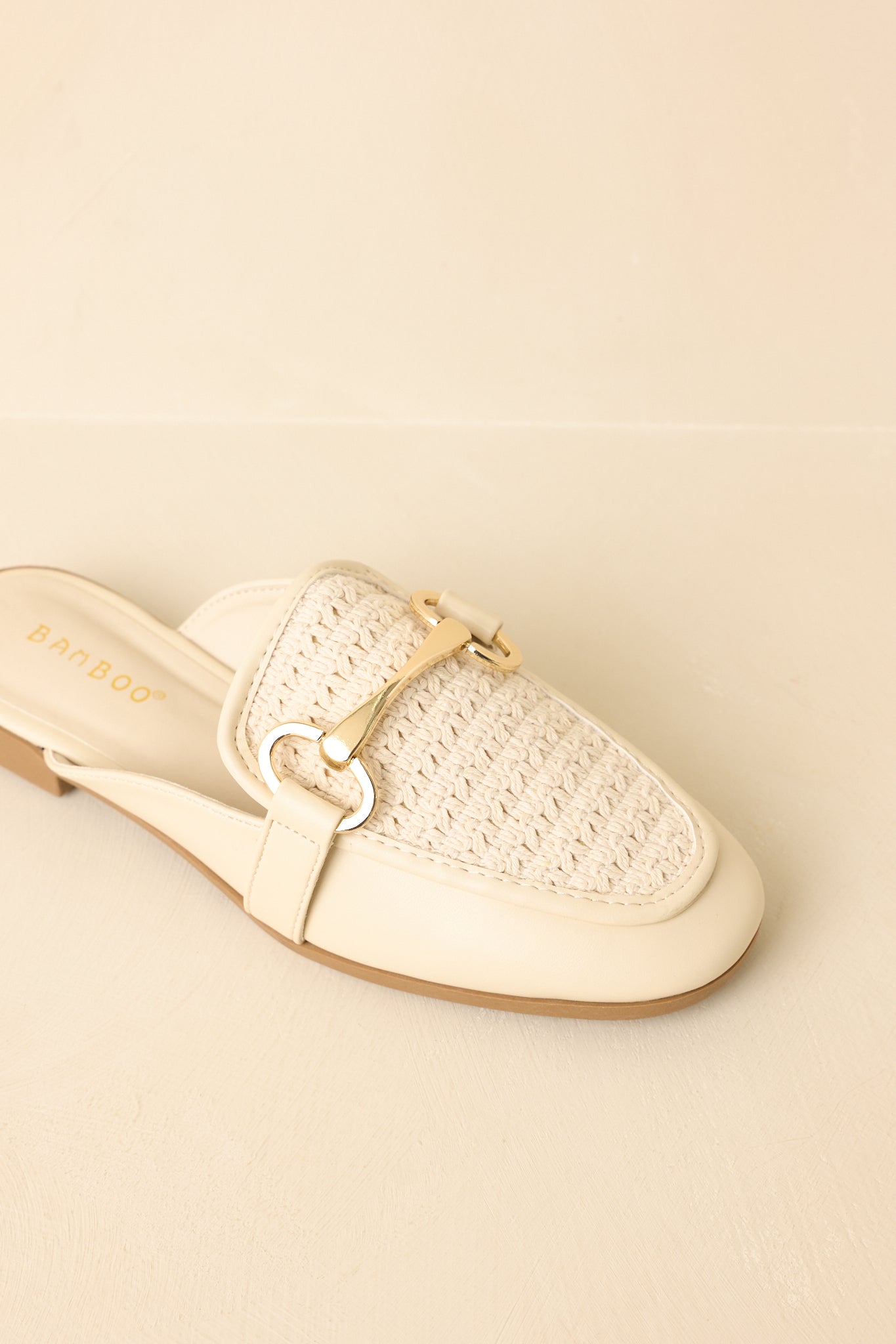 Easy Elegance Ivory Woven Faux Leather Mule Loafers