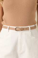 The Finishing Line Beige Slim Faux Leather Belt