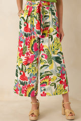 Talk Tropic To Me Red Multi Parrot Print Belted Crop Pants