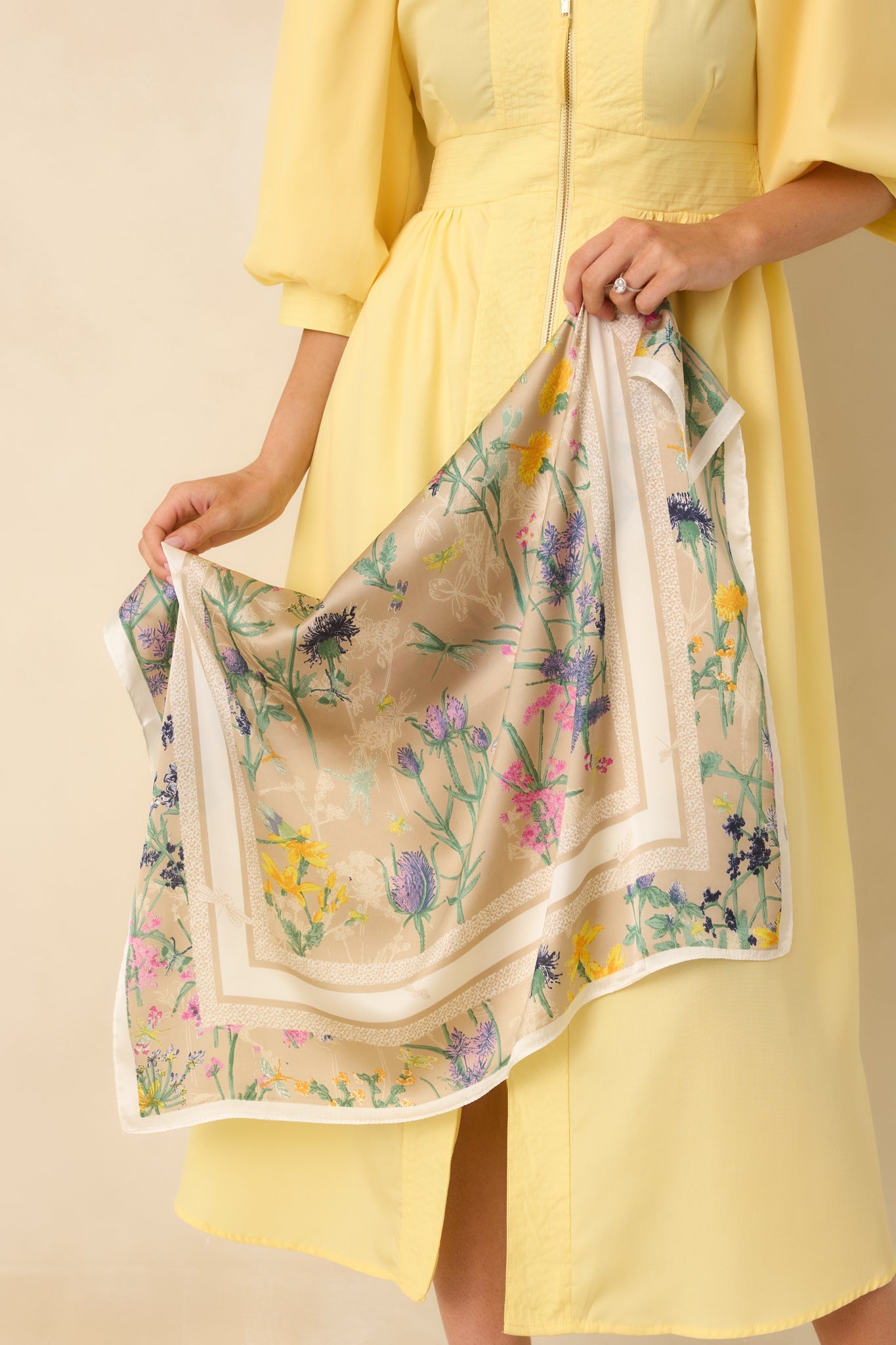 Just Like We Planned Beige Multi Floral Print Satin Scarf