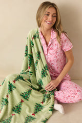 Rockin' Around Light Green Multi Christmas Tree Throw Blanket