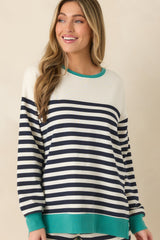 Z Supply Navy Cotton Blend Layer Up Stripe Sweatshirt