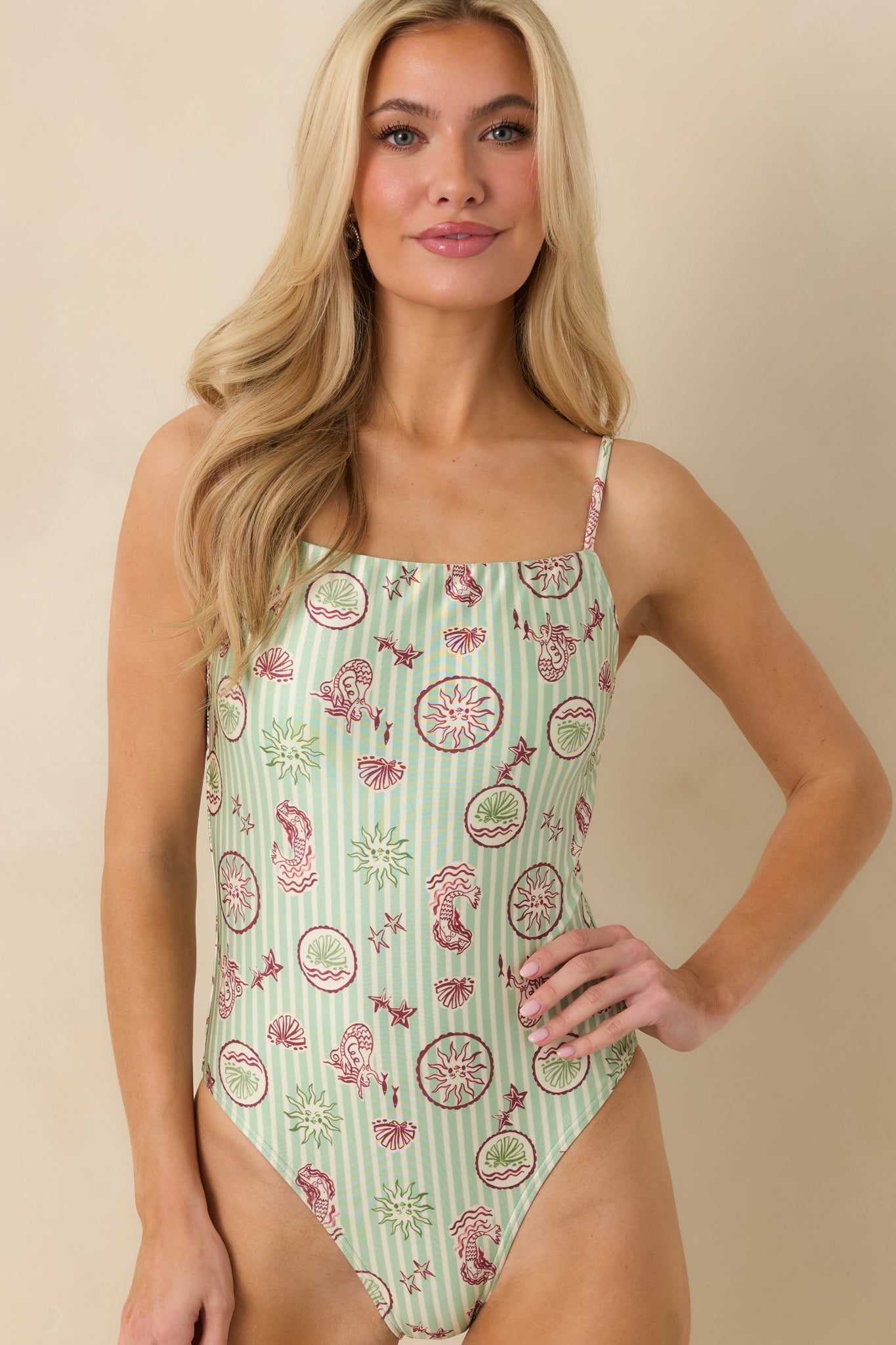 MINKPINK Soleil Green Stripe Low Back One Piece Swimsuit