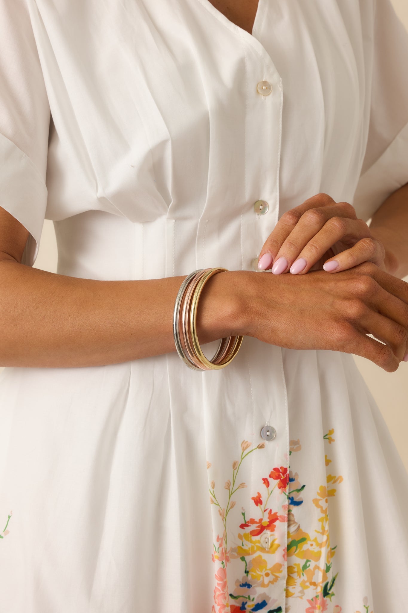 Still Thinking It Through Tri-Tone Bangle Bracelet Set