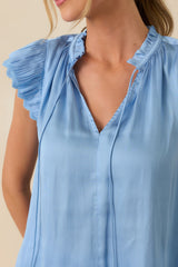 The Way It Unfolded Blue Ruffle & Lace Trim V-Neck Blouse
