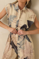 Take Me Somewhere Beige Multi Tropical Open Back Jumpsuit