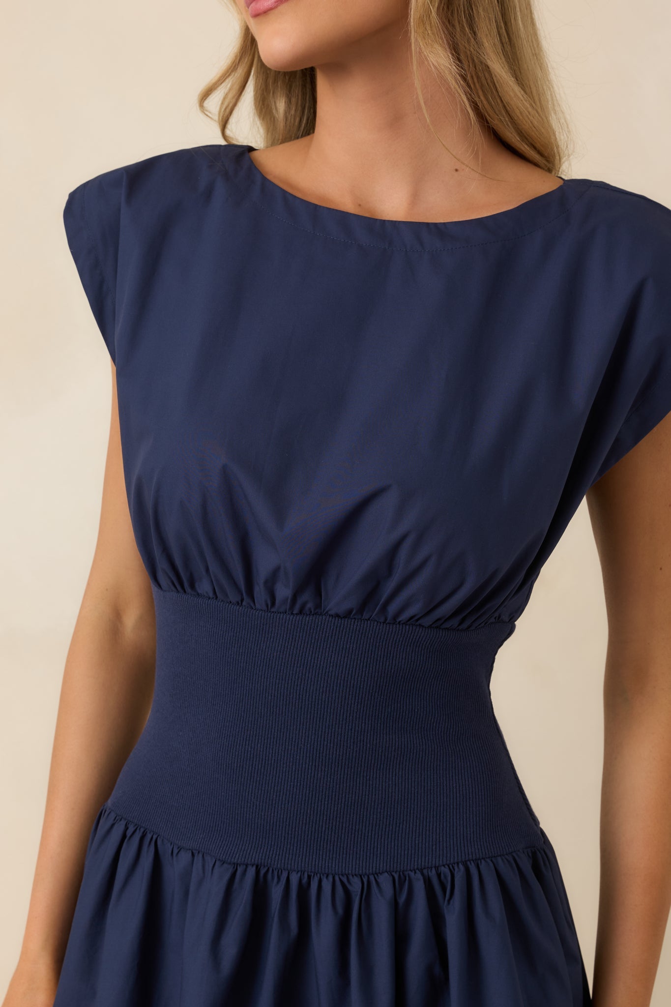 All My Devotion Navy Blue Cotton Boatneck Midi Dress