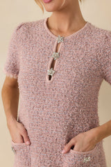 Soft Kisses Dusty Pink Short Sleeve Tweed Mini Dress