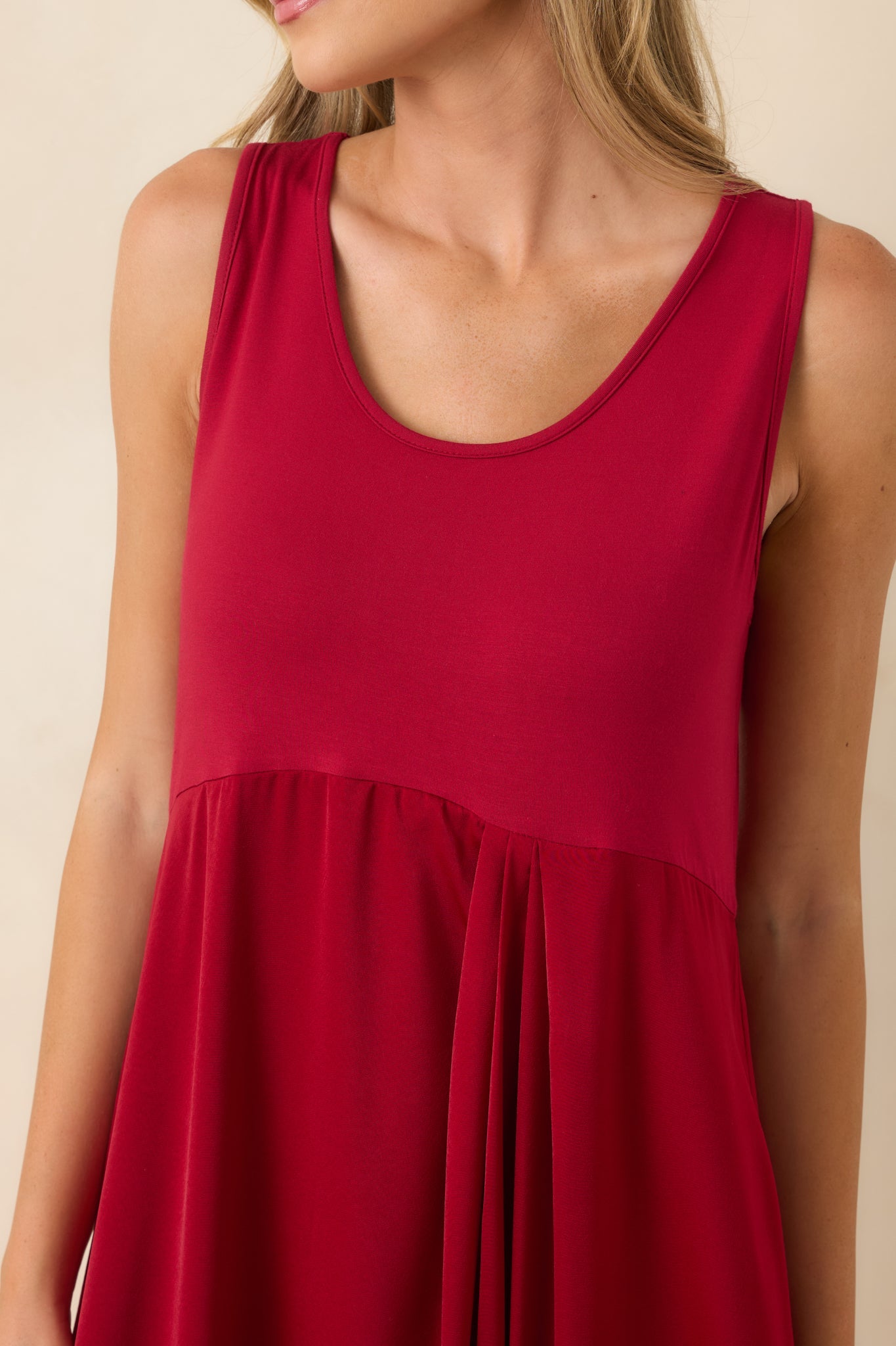 Easy Confidence Red Knit & Satin Sleeveless Midi Dress