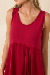Easy Confidence Red Knit & Satin Sleeveless Midi Dress