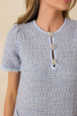 Soft Kisses Light Blue Short Sleeve Tweed Mini Dress
