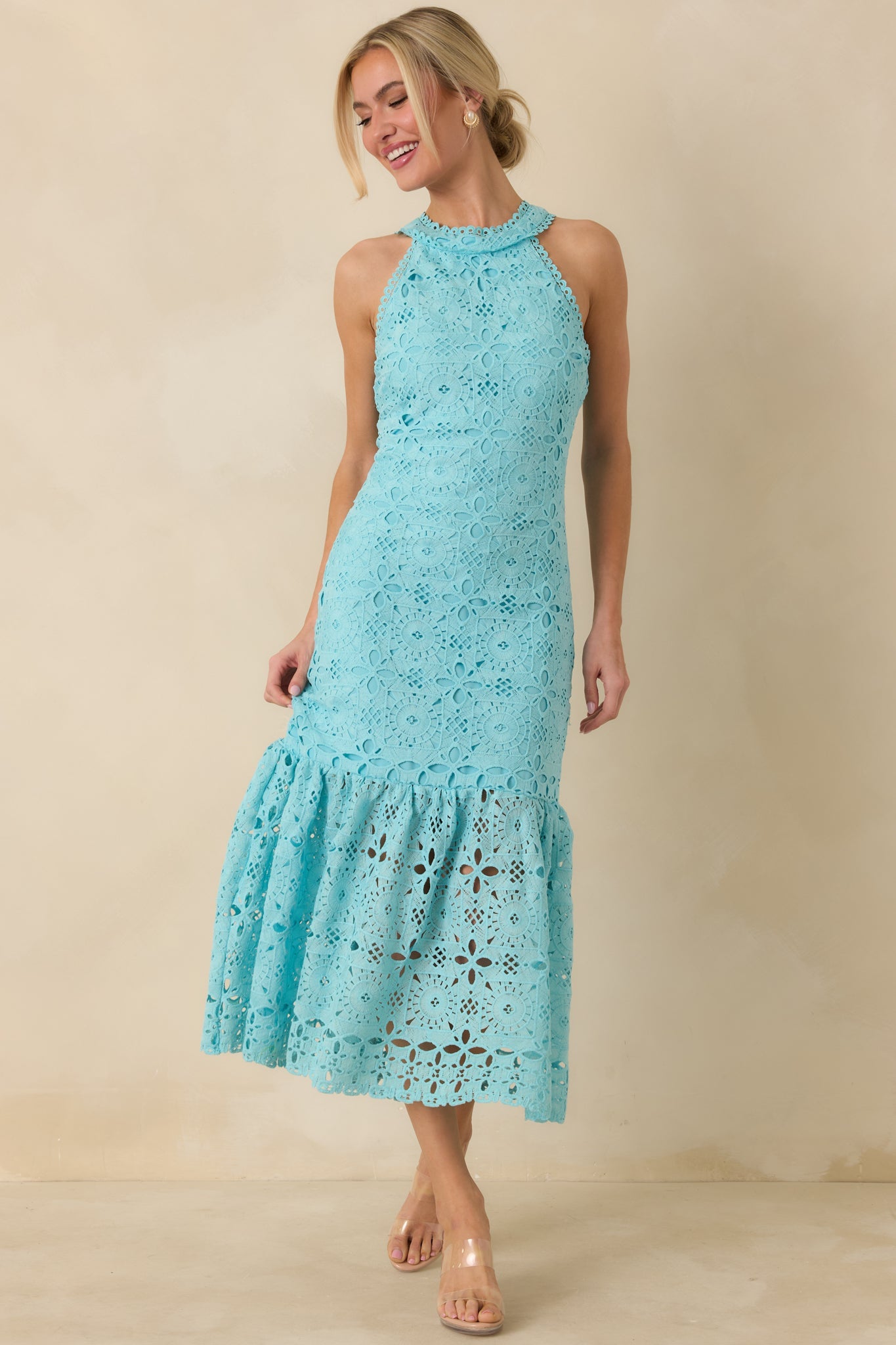 It's A New Day Horizon Blue Floral Embroidered Maxi Dress