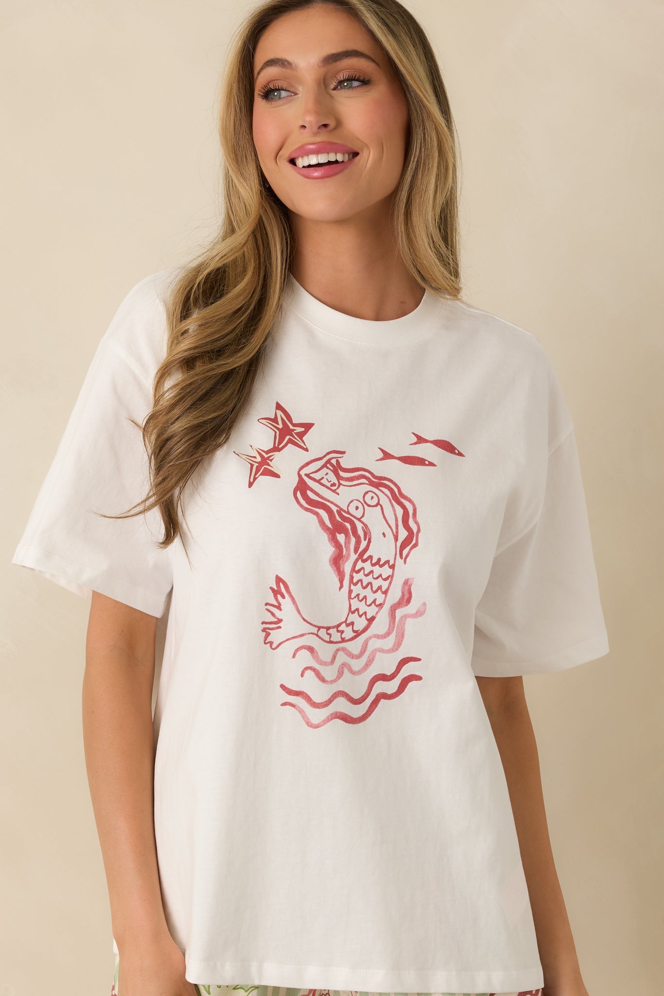 MINKPINK Soleil White Cotton Mermaid Print T-Shirt