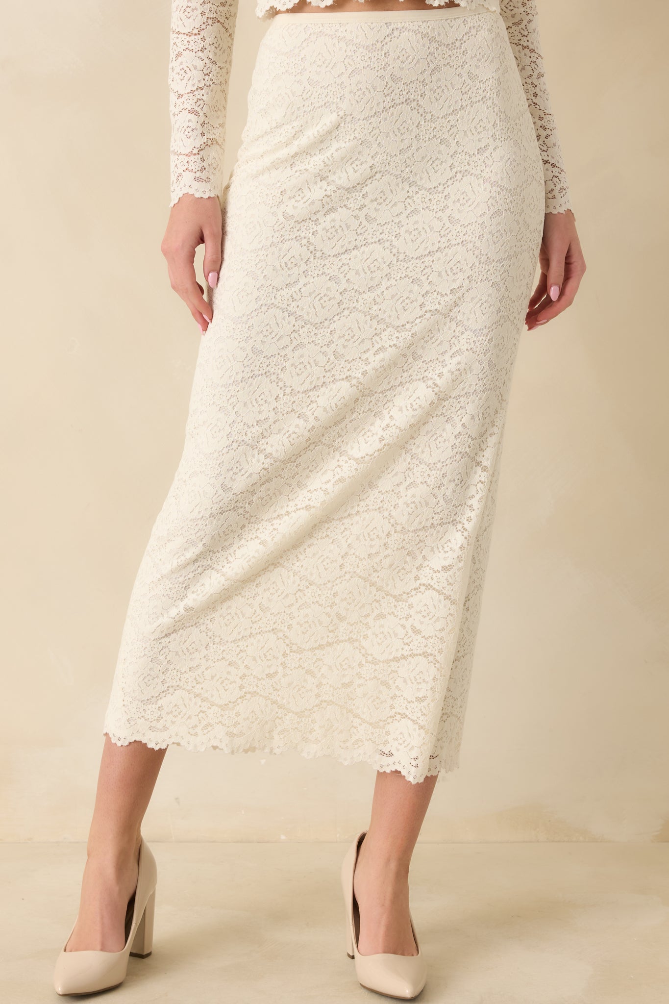 Z Supply Via Ivory Lace Midi Skirt