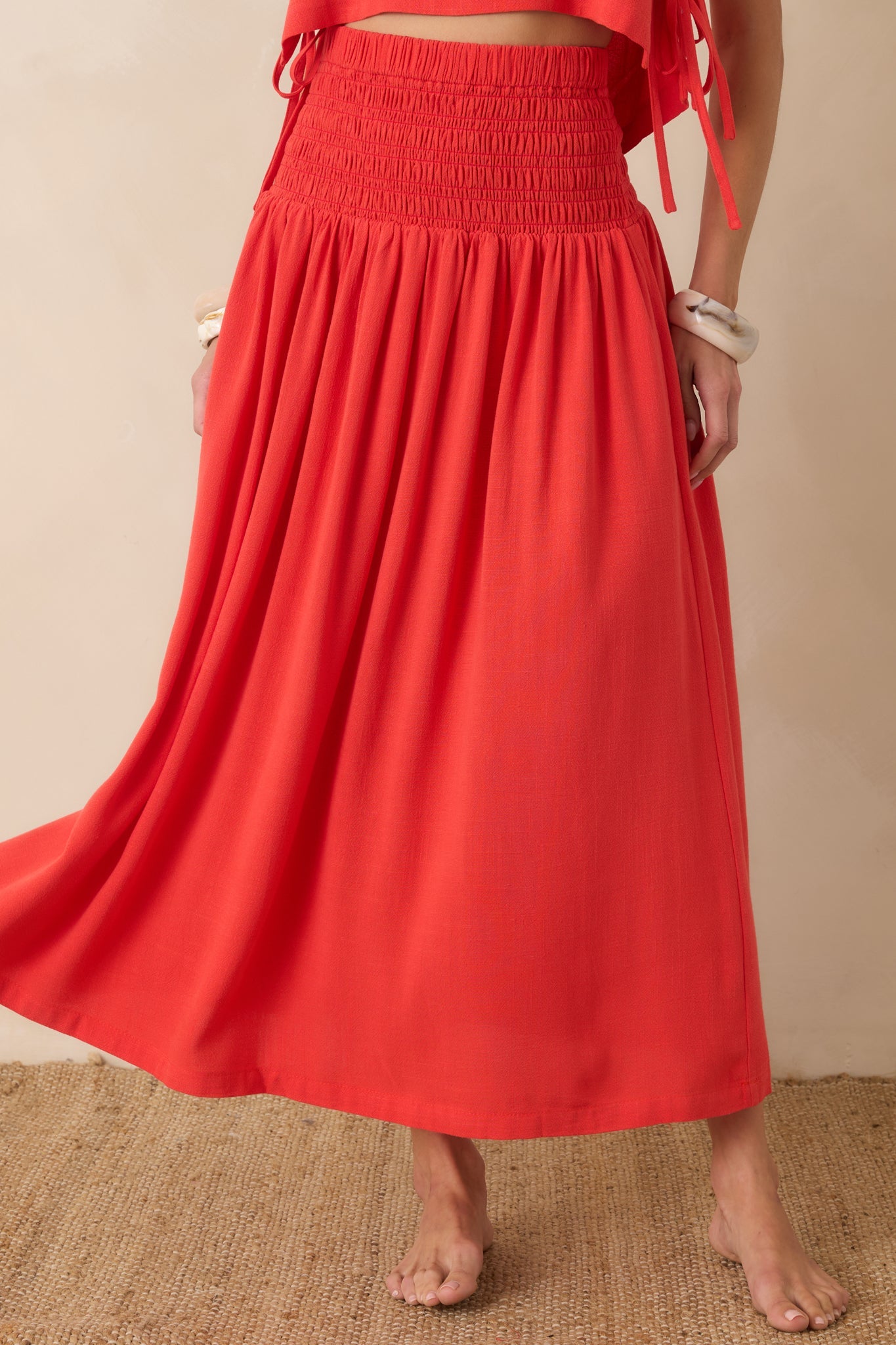 Paradisa Siesta Key Sangria Red Linen Blend Maxi Skirt