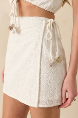 MINKPINK Daphne White Cotton Jacquard Wrap Mini Skirt
