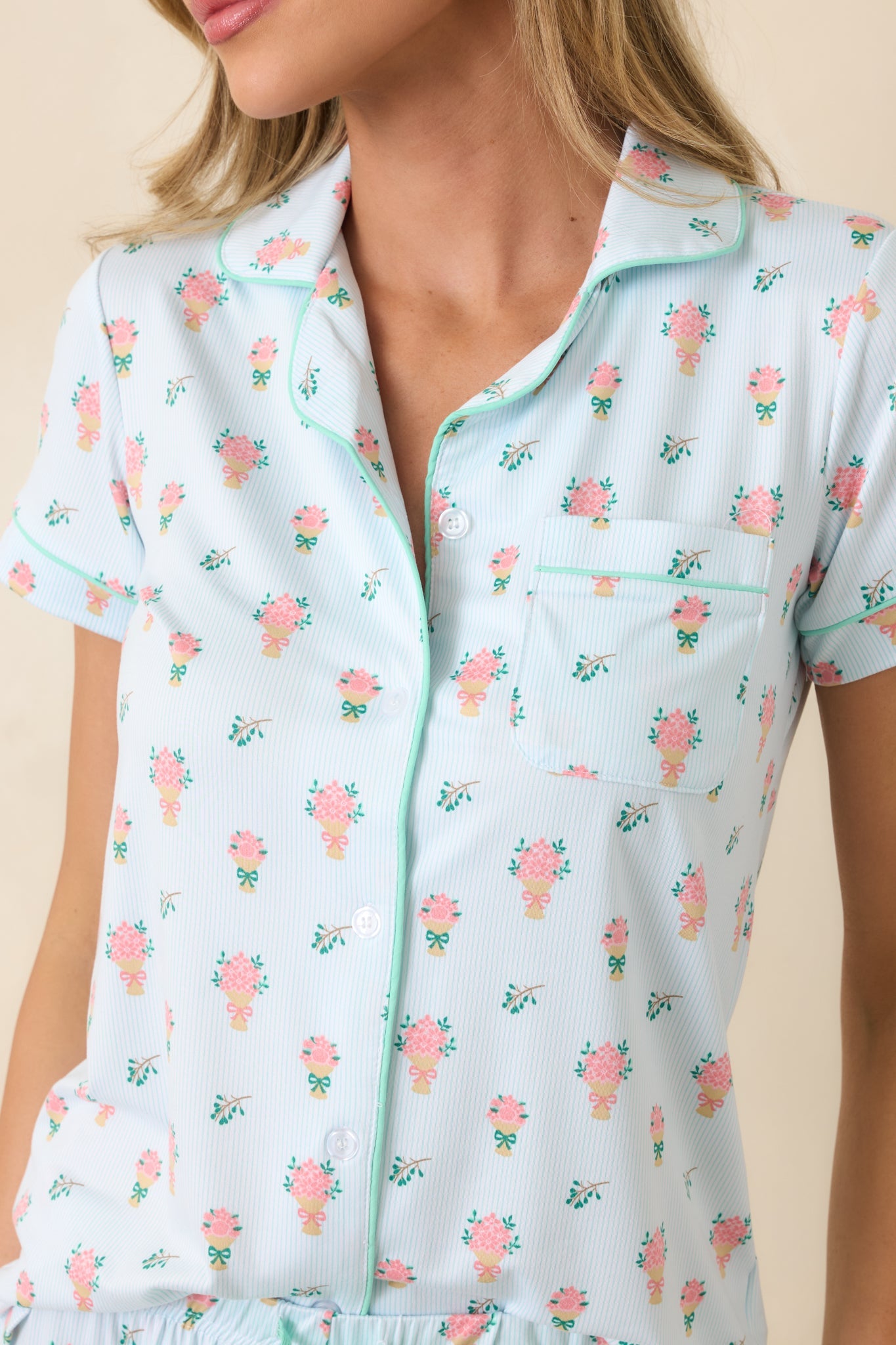 Mint to Be Mine Mint Green Multi Floral Print Short Sleeve Pajama Top
