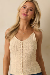 Not Up For Debate Ivory Pointelle Knit Camisole Top