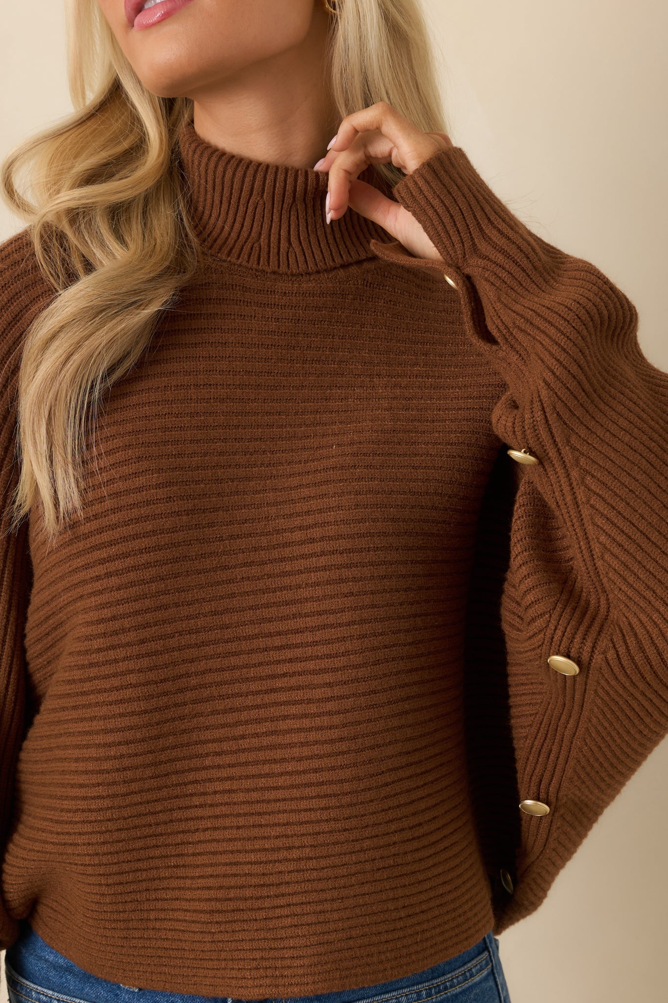 Polished Path Brown Ribbed Batwing Cropped Turtleneck Sweater