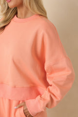 Hot Take Coral Orange Block-Stitched Long Sleeve Sweatshirt