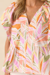 Always Knew Light Pink Abstract Floral Print Cotton Peplum Top