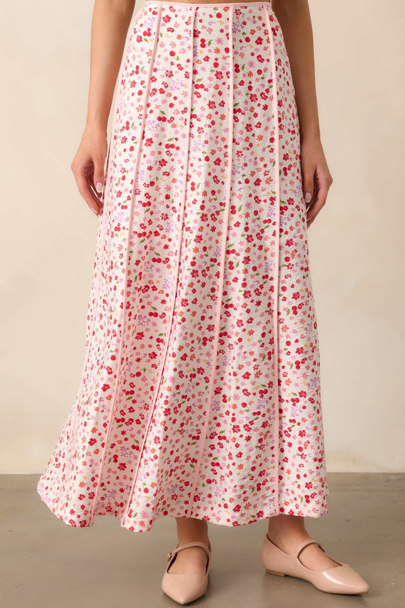 One Way Or Another Pink Cherry Floral Panel Maxi Skirt