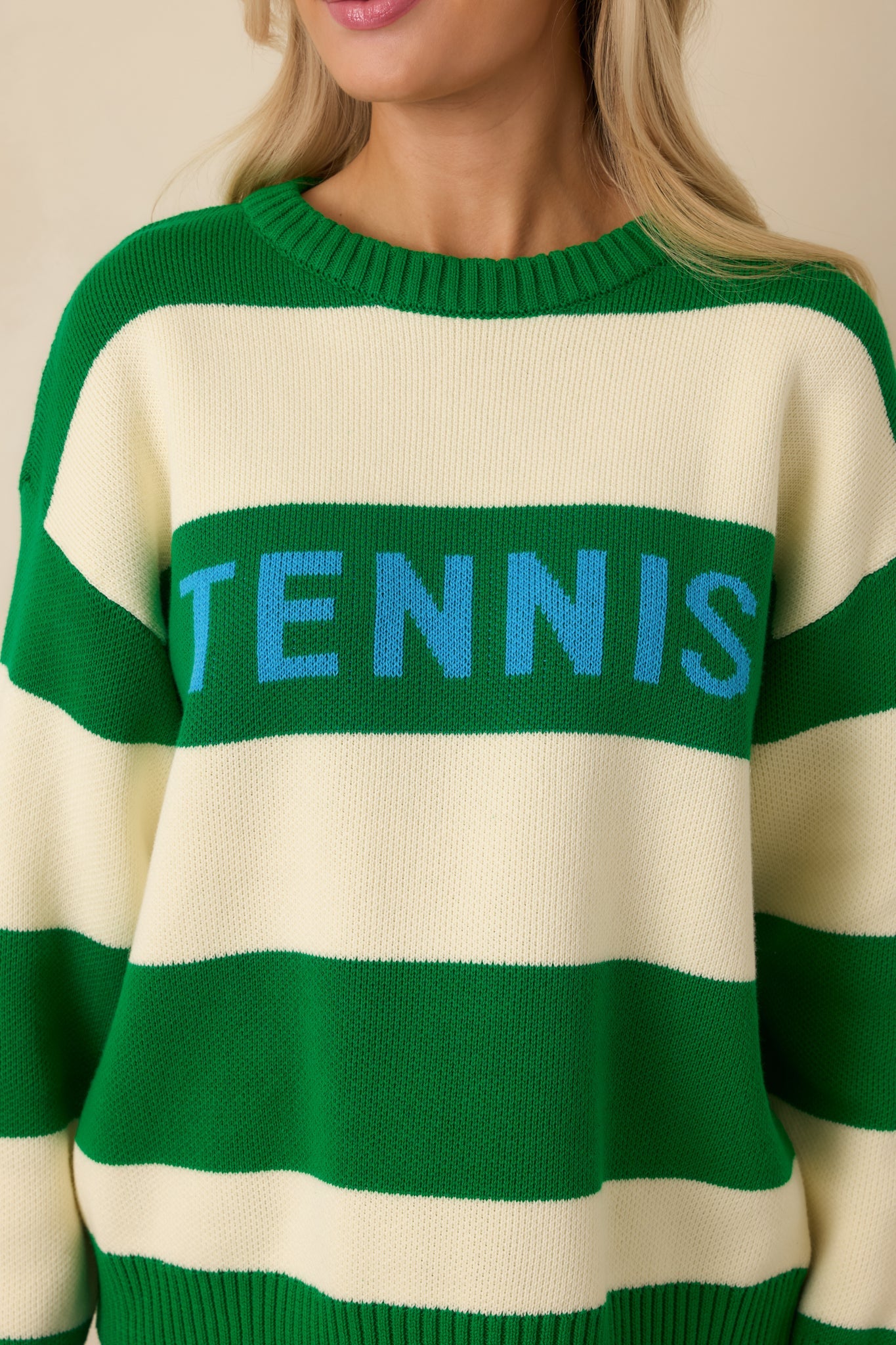 Courtside Classic Kelly Green Stripe Cotton Knit Tennis Sweater