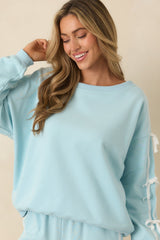 Fit To Be Tied Aqua Blue Tie Detail Wide Scoop Neck Sweatshirt