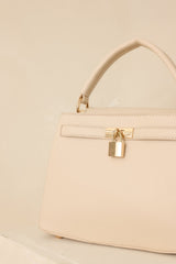 Lock It In Nude Faux Leather Lock Detail Handbag