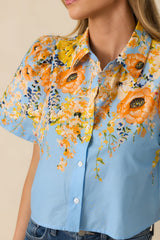 Tomorrow Will Come Blue Multi Cotton Floral Top
