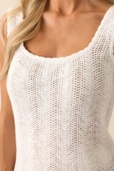 Take Your Time White Scallop Hem Knit Tank Top