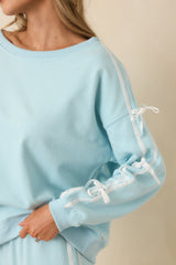 Fit To Be Tied Aqua Blue Tie Detail Wide Scoop Neck Sweatshirt