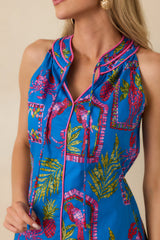 Greetings From the Coast Blue Multi Cotton Tropical Mosaic Print Mini Dress