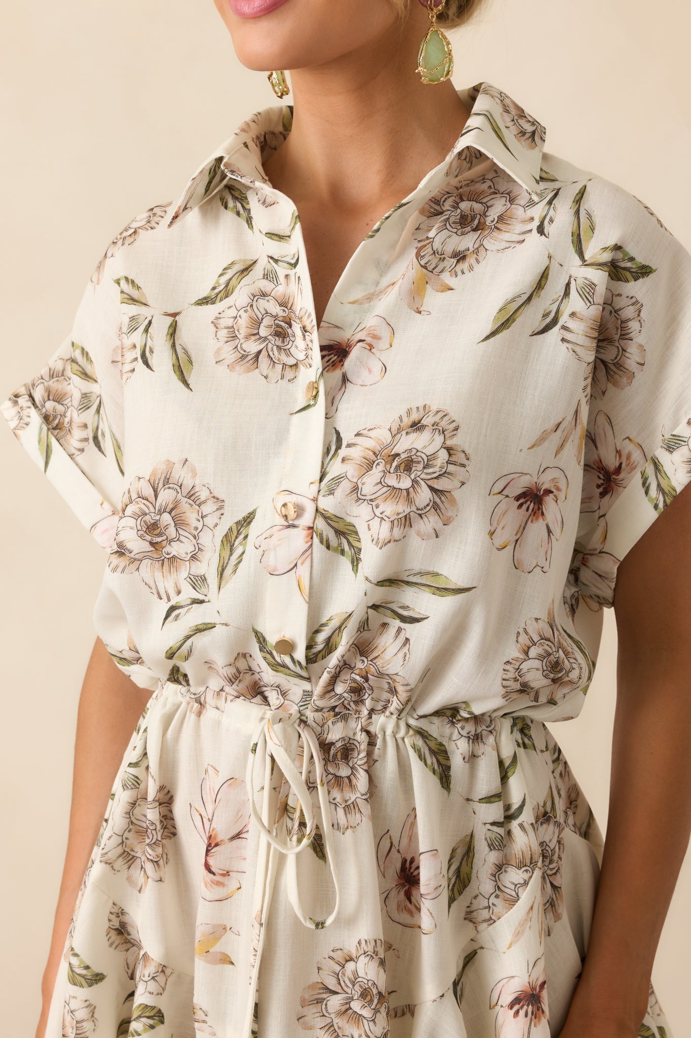 Always In High Spirits Ivory Multi Floral Print Mini Shirt Dress