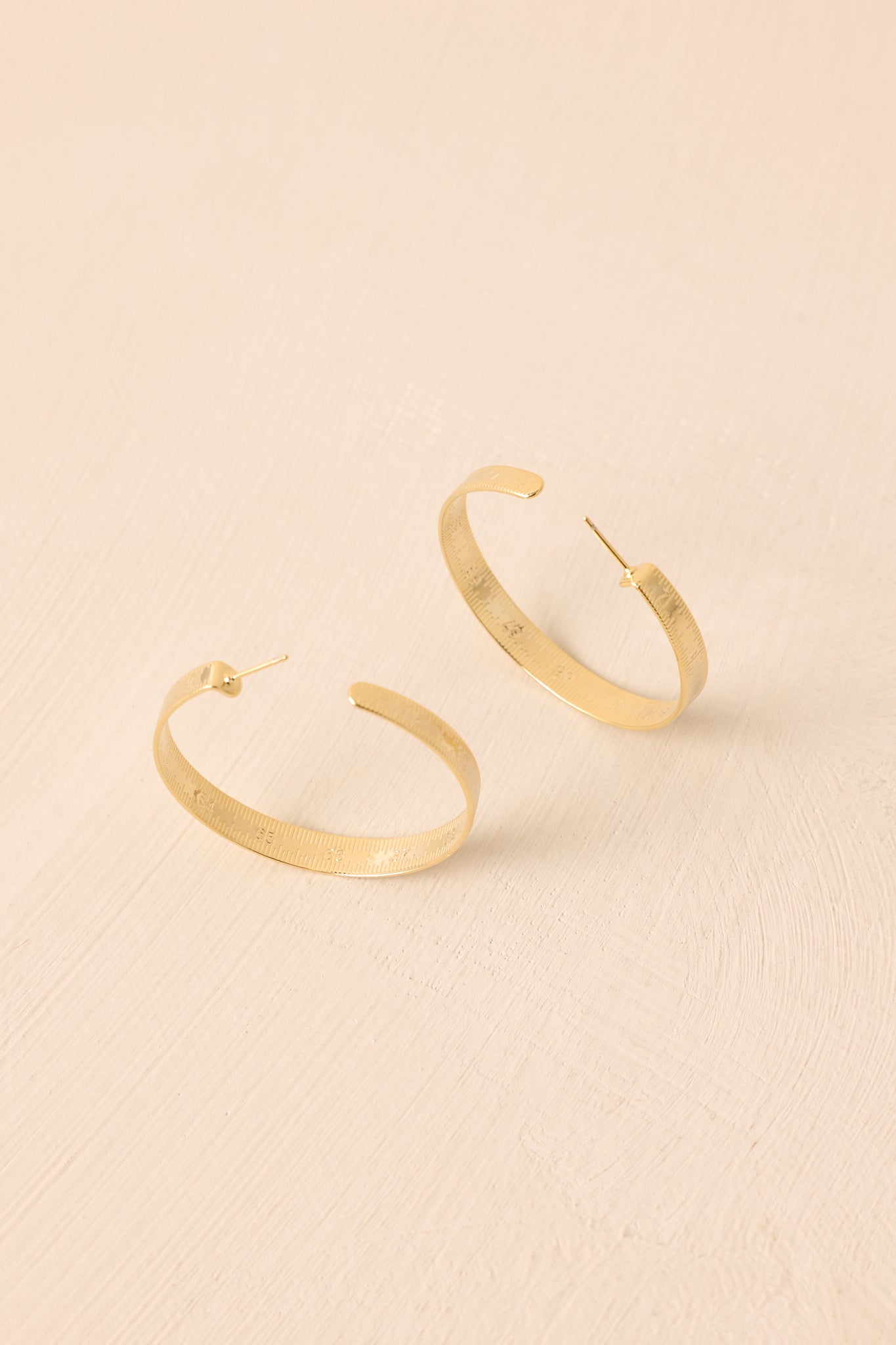 Taking Measurements Gold Textured Ruler Hoop Earrings