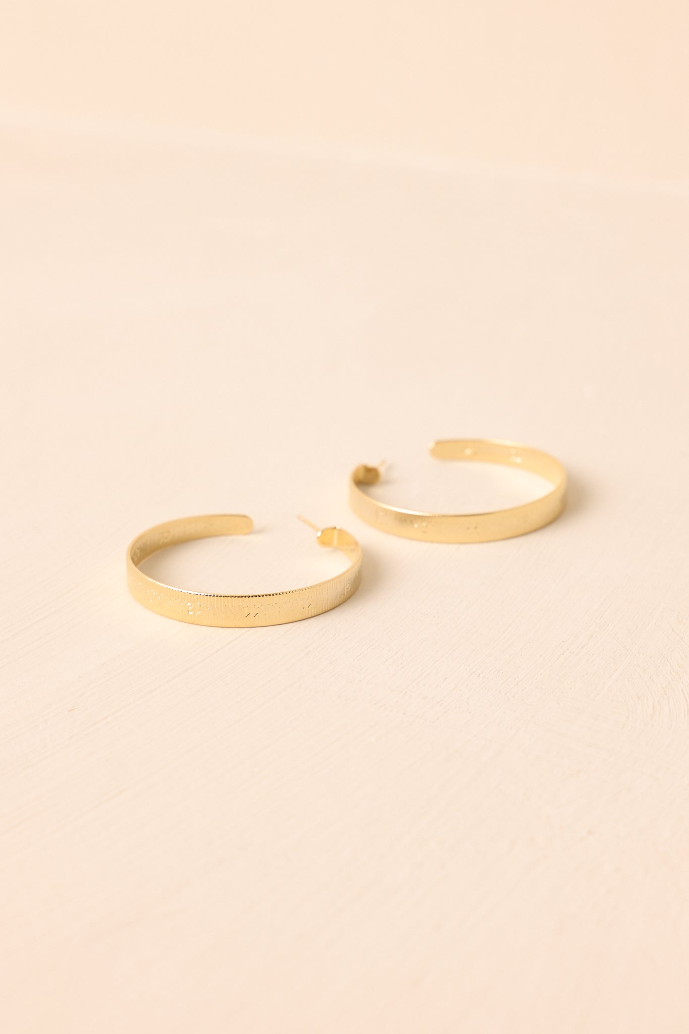Taking Measurements Gold Textured Ruler Hoop Earrings